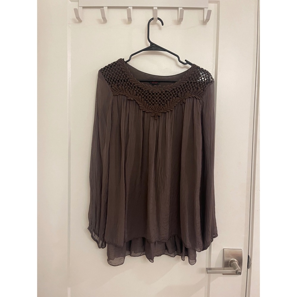 Vintage Silk Euro Brown Boho Carla Conti‎ Blouse Italian Cottagecore Peasant